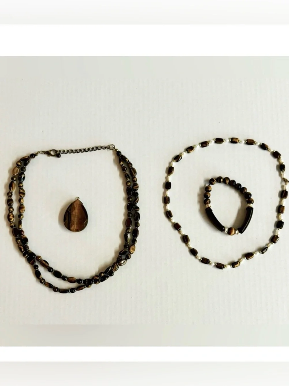 Vintage 4 PIece Hand Crafted Brown Tiger Eye jewelry lot.